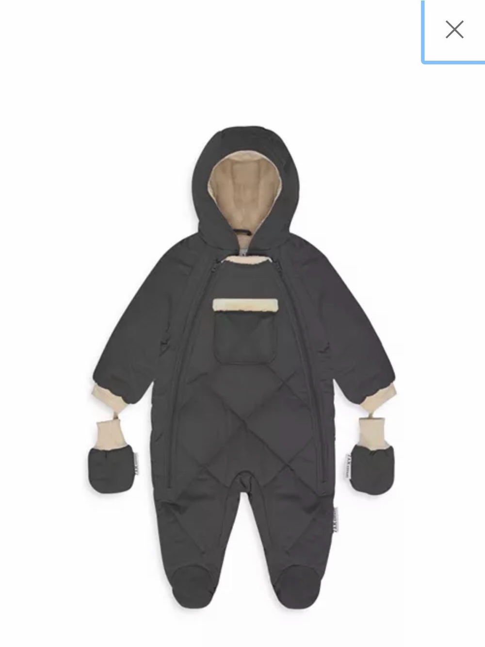 Classic Quilted Baby One-Piece Snowsuit in Black with Cream Trim